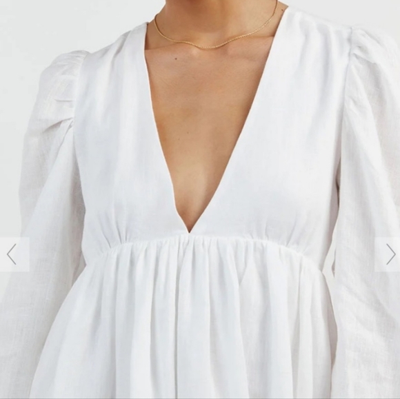 Dissh Lily Women's White Linen Long Sleeve Mini Dress Size U.S. 2 - Picture 3 of 10